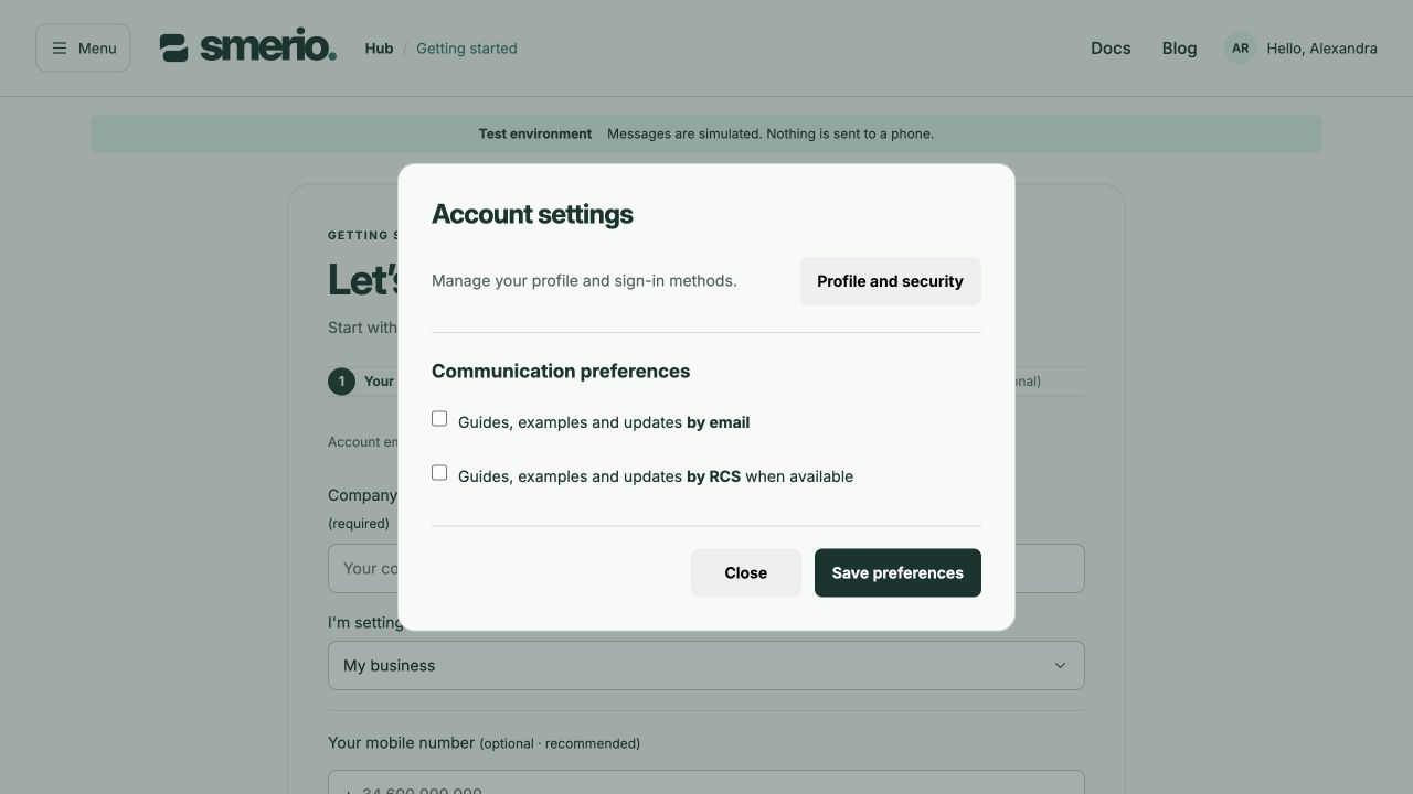 Account settings with synthetic data