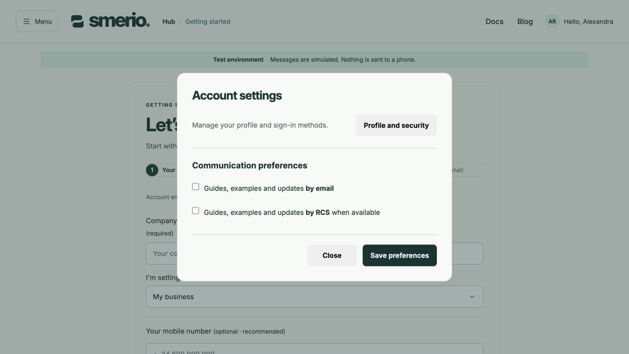 Account settings with synthetic data