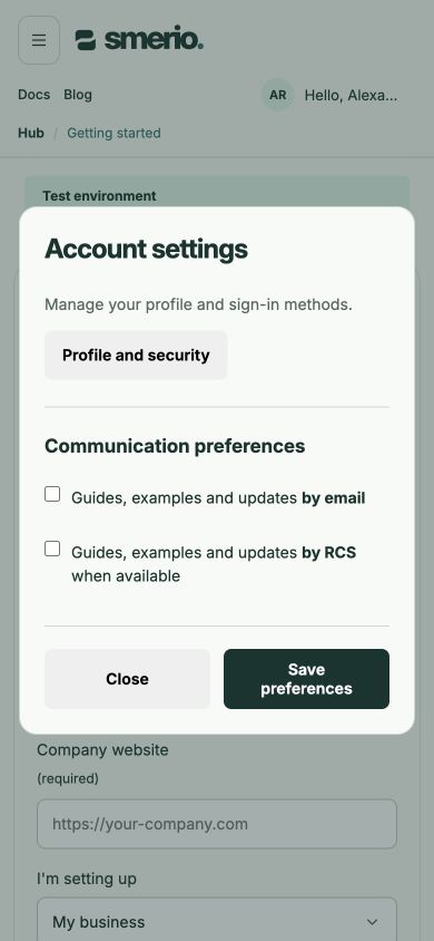 Account settings on mobile