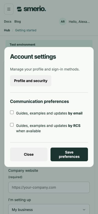 Account settings on mobile