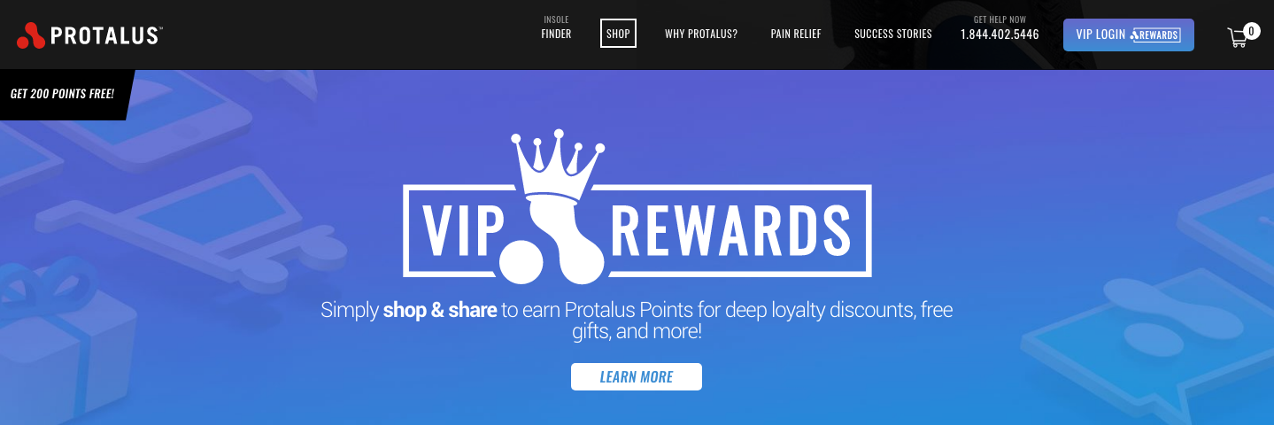 the website Protalus VIP rewards banner