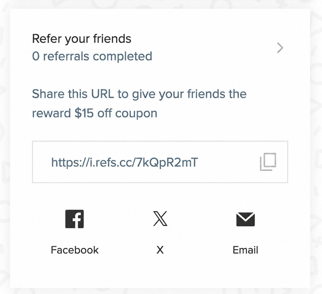 Loyalty panel: Referral section in the loyalty panel showing the advocate's referral link and sharing options.