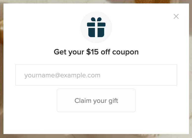 Friend popup: Referral popup asking the friend to enter their email address to claim their discount.