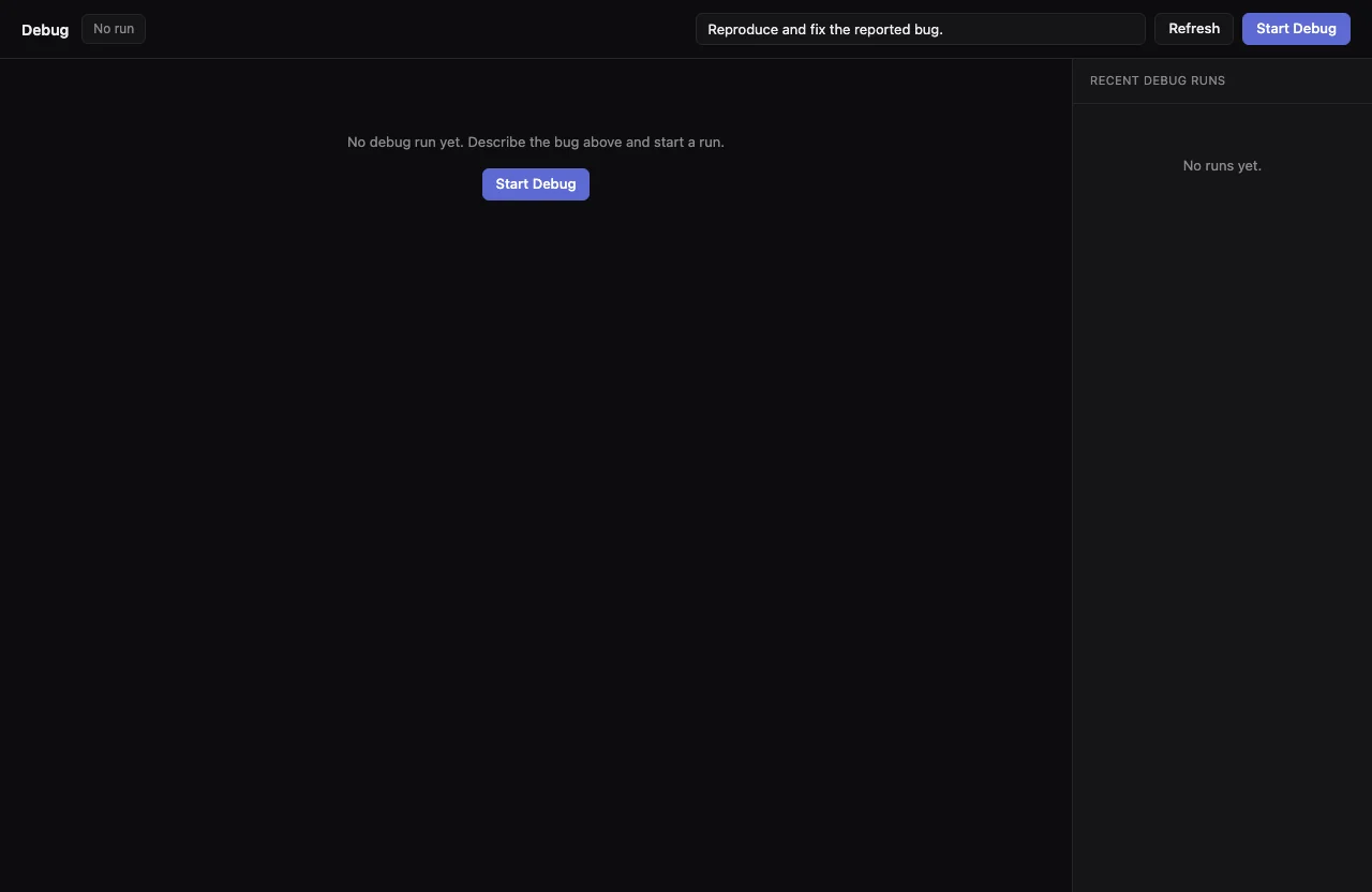 Smithers workflow UI showing debug reproducing, fixing, and validating a bug across fixed iterations