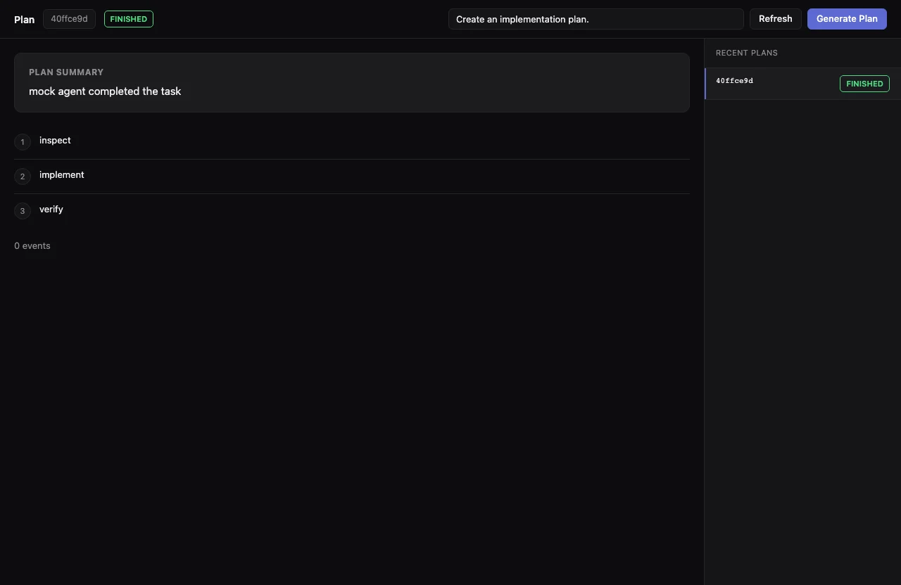 Smithers workflow UI showing a single plan task that emits an ordered step list