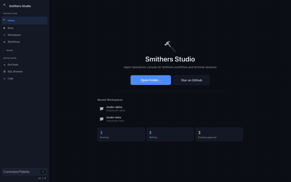 Opening the command palette and navigating to a surface