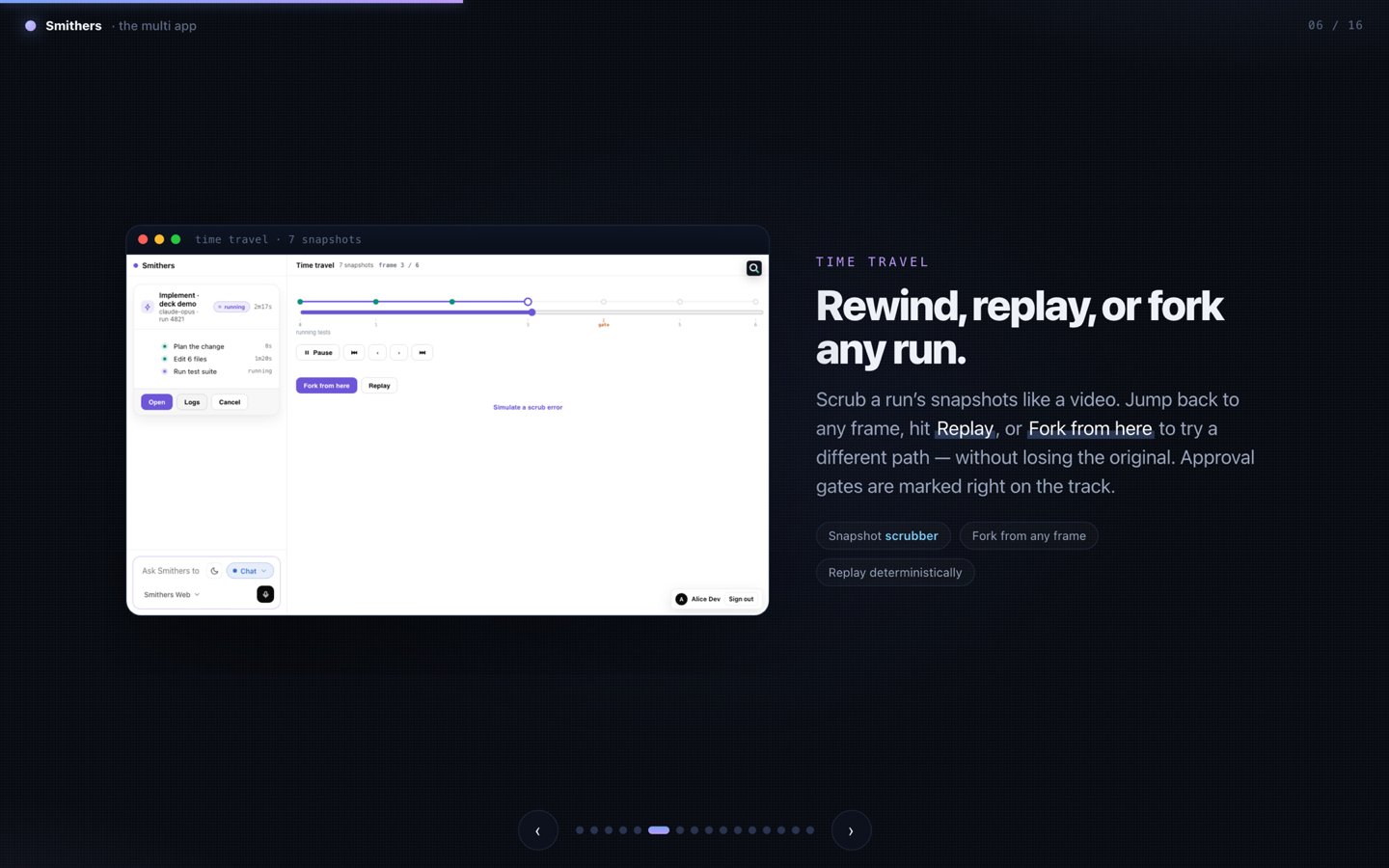 The upcoming UI time-travel scrubber for rewind, replay, and fork
