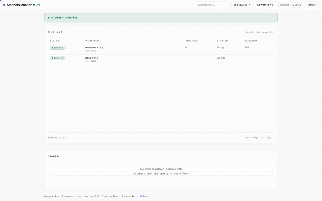 Inspecting a completed run in the Monitor across its inspector, timeline, and XML views