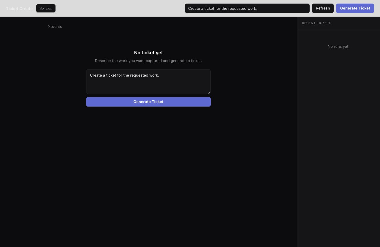 ticket-create workflow UI showing a single structured ticket