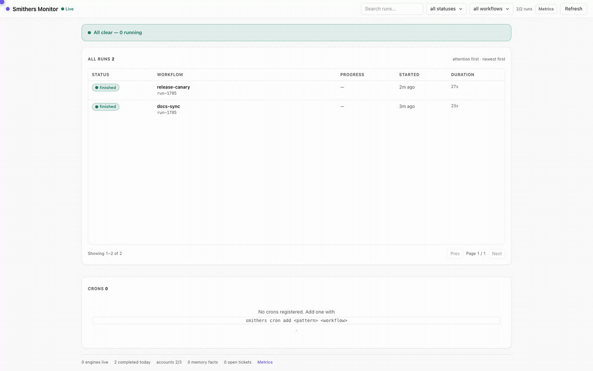 Touring a completed release-canary run in the Smithers Monitor, including the debug XML view and frames scrubber