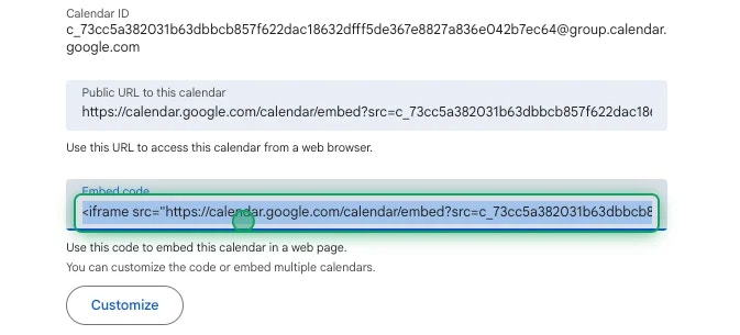 คัดลอกโค้ดฝัง Google Calendar