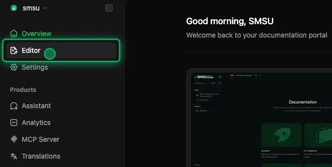 เลือกเมนู Editor
จากแถบด้านข้าง