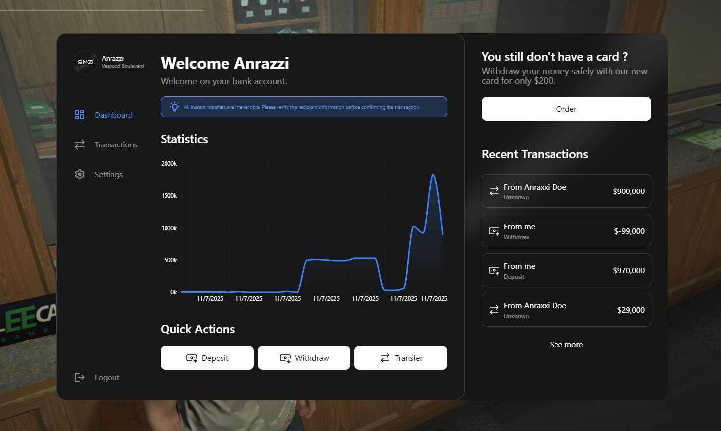 NUI Banking Dashboard