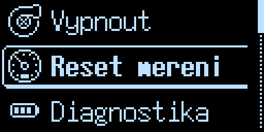 Action menu — Reset mereni