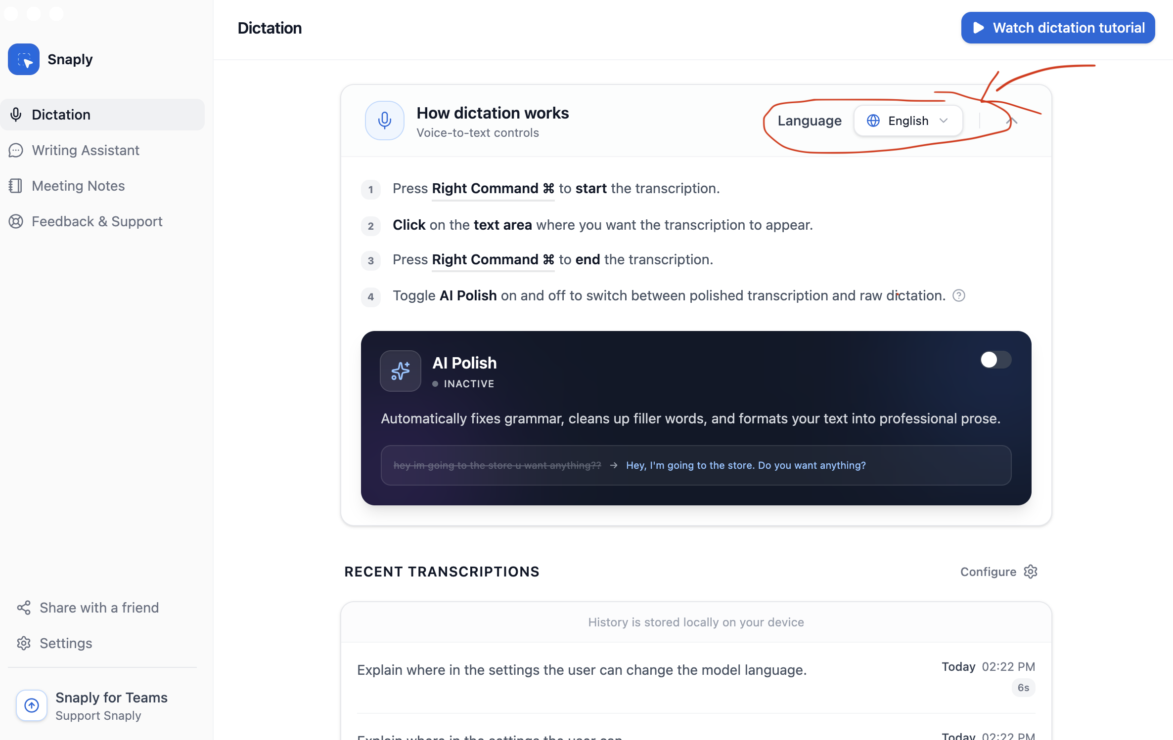 Language settings on main page