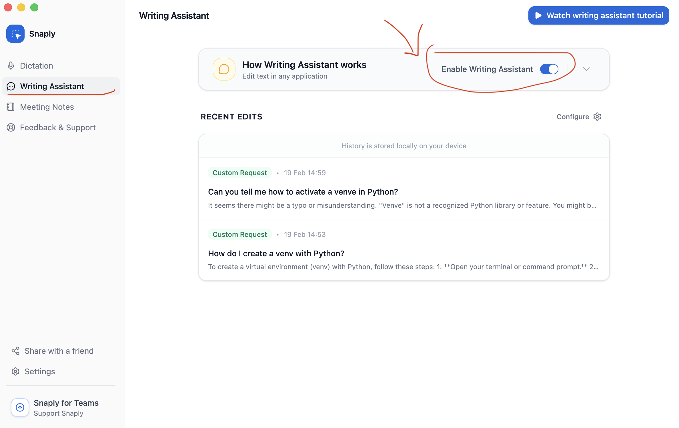 Enable Writing Assistant