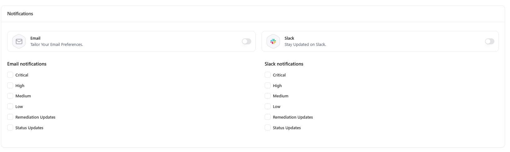 Notification preferences for vulnerabilities and status updates