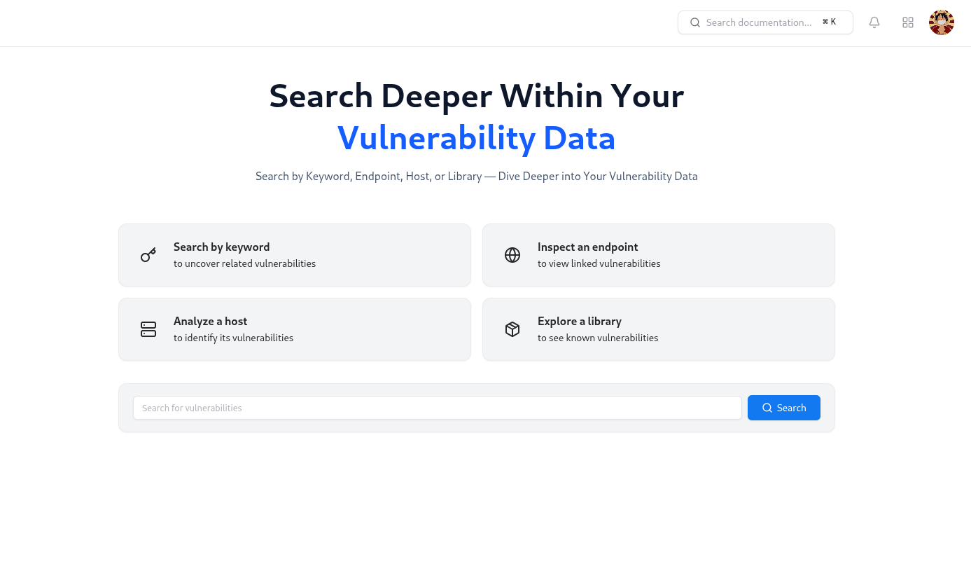 Global search interface showing vulnerabilities and reports