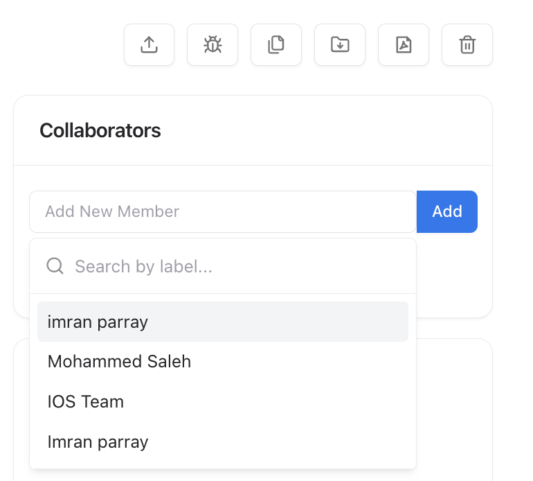 Collaborators section showing team member management in the assessment panel