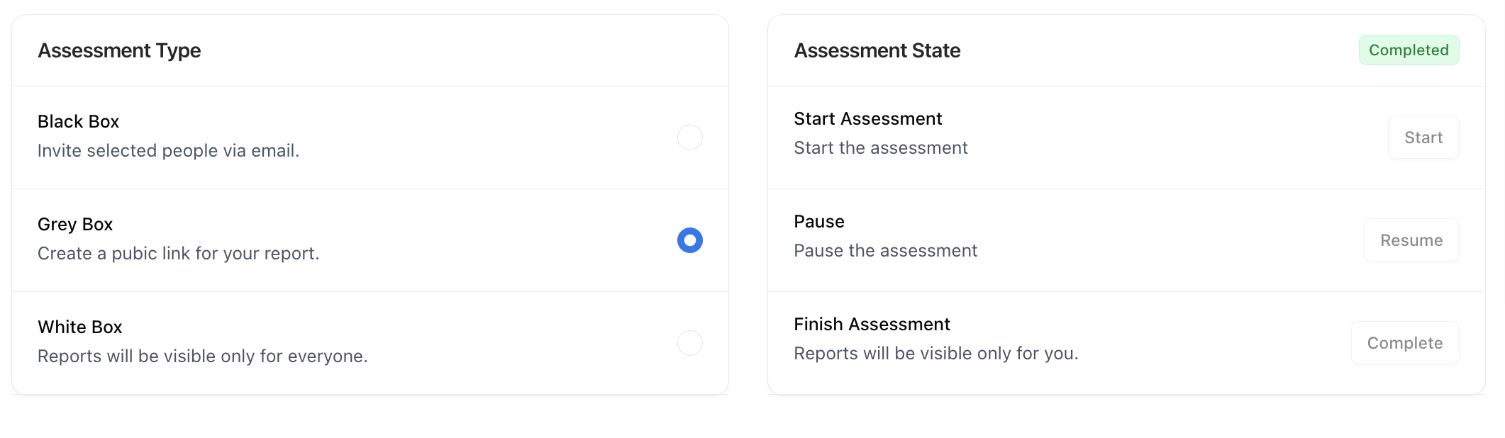 Collaborators section showing team member management in the assessment panel