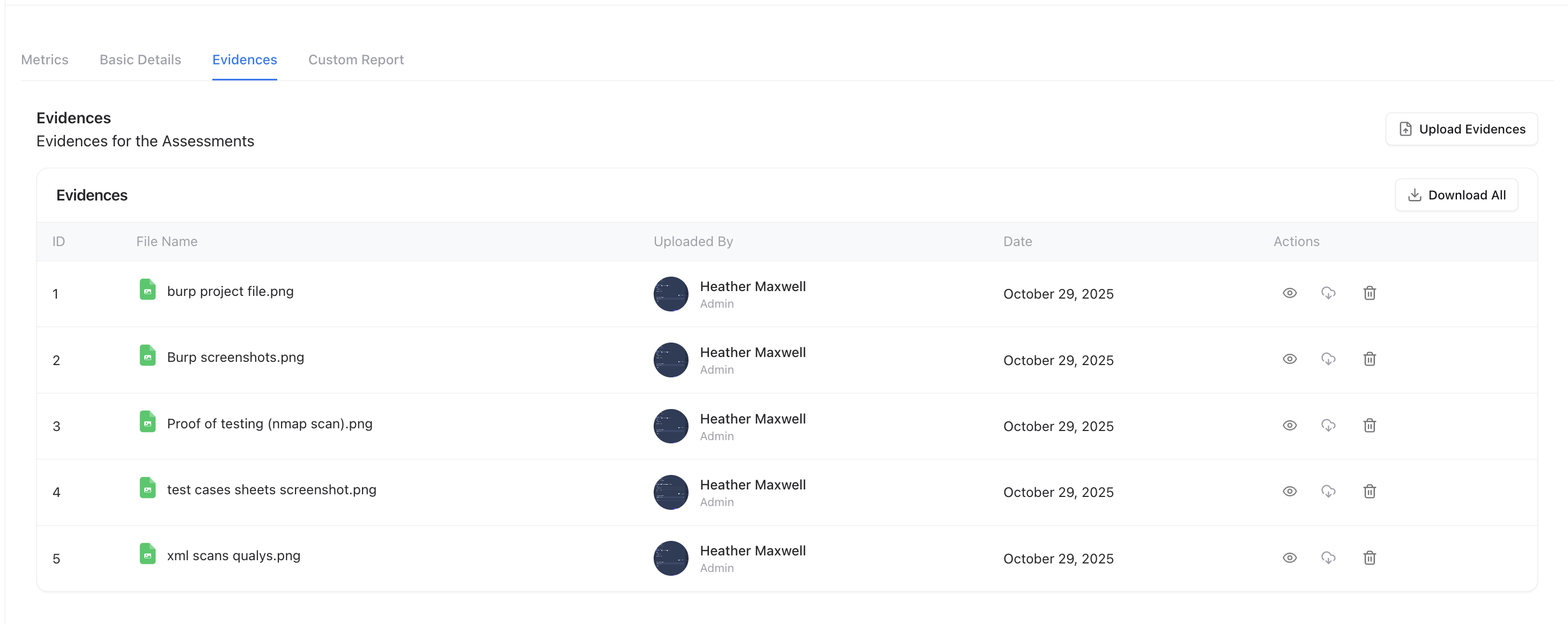 Empty evidences state with upload button and illustration