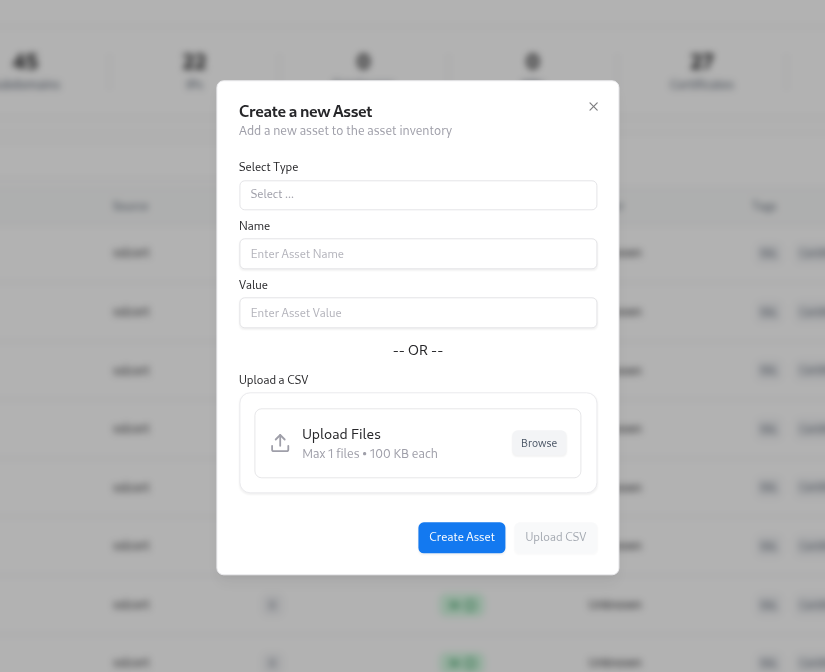 Add New Asset in AIM
