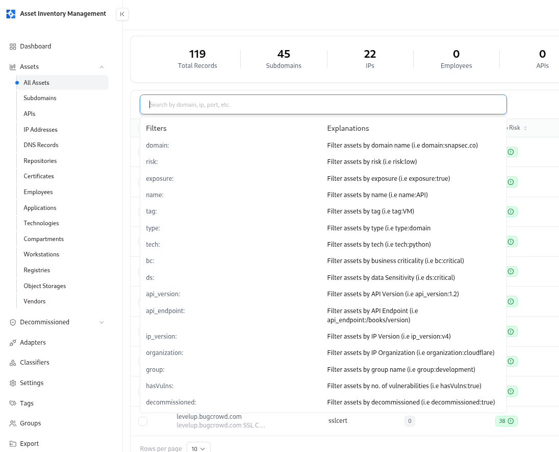 Asset Filtering and Search in AIM