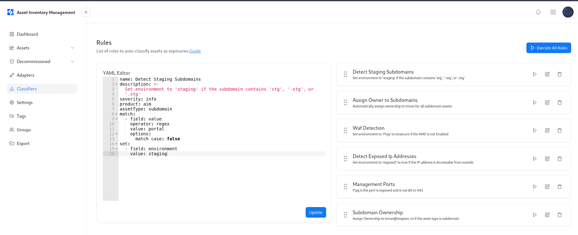 Asset Classifier Engine in AIM