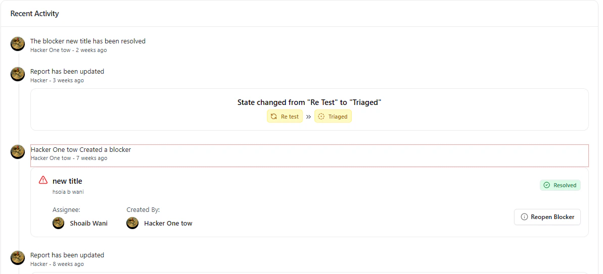 Blocker creation inside vulnerability activity panel