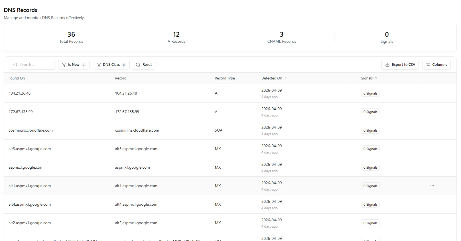 DNS Records View