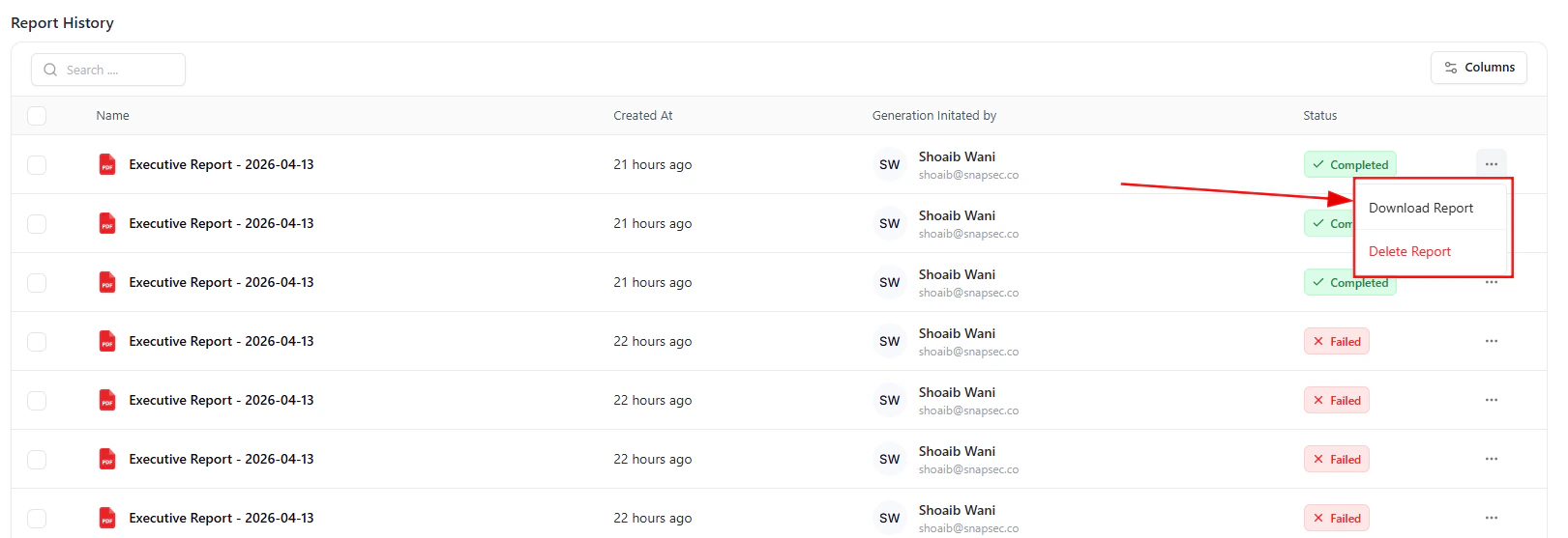 Download and Delete Report Actions