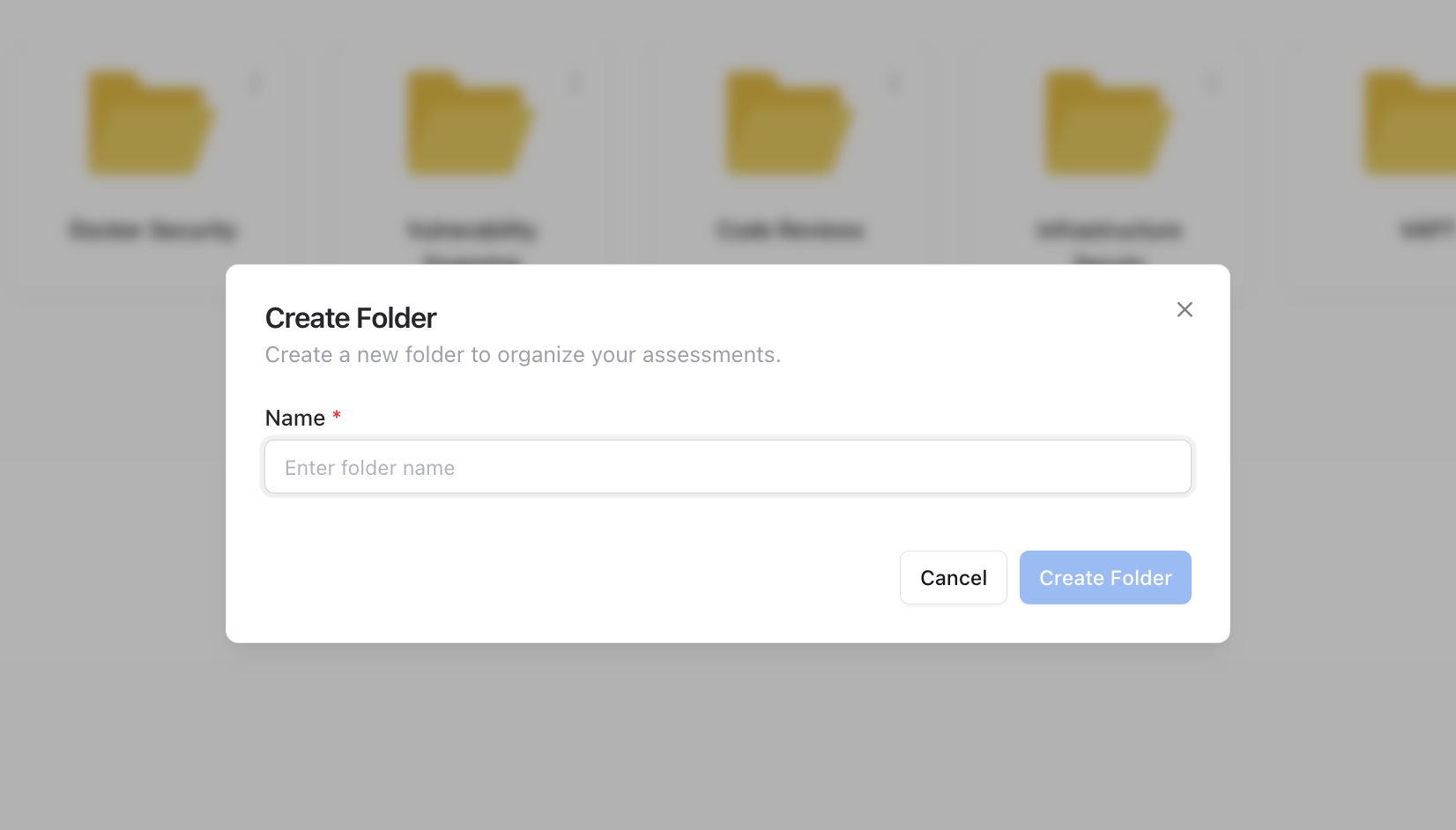 Context menu for renaming or deleting an assessment folder