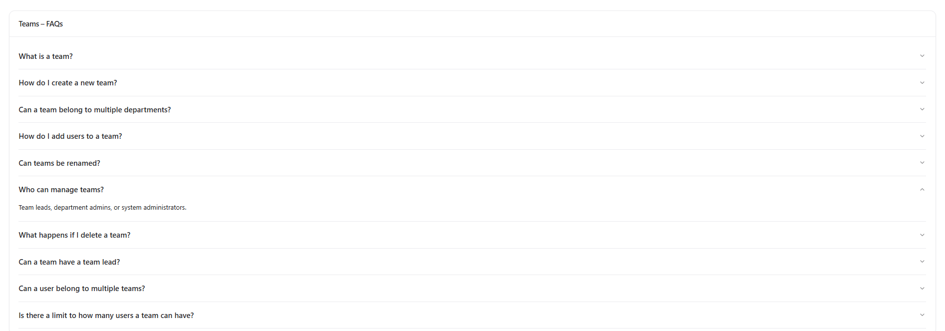 Frequently asked questions related to teams