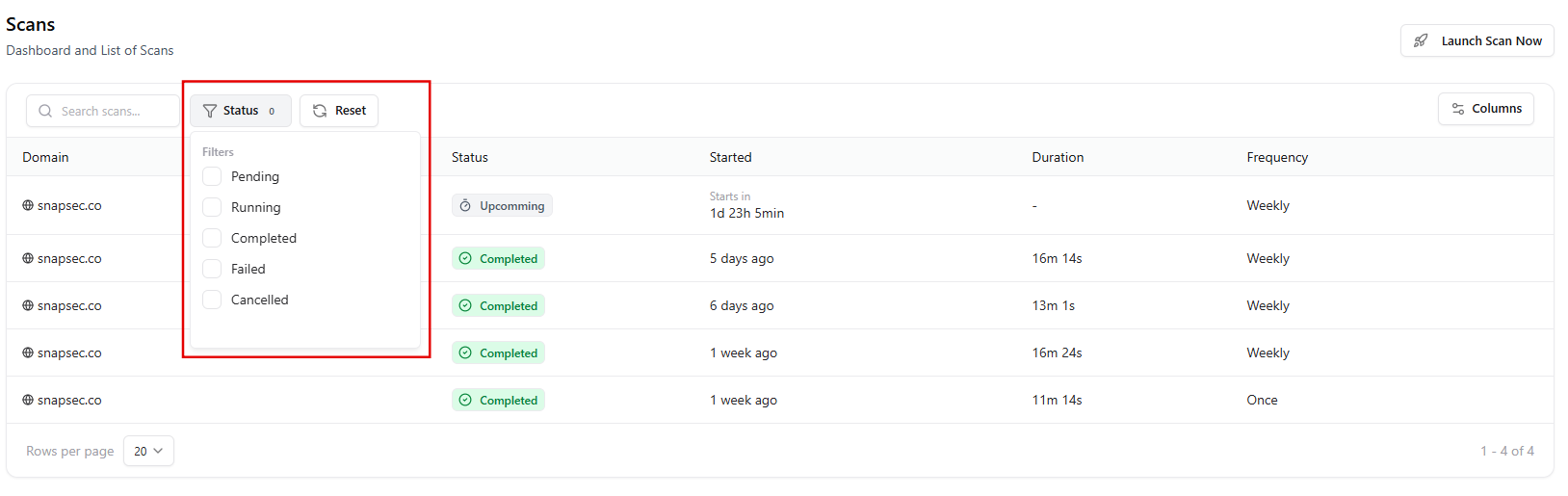 Scan Status Filter