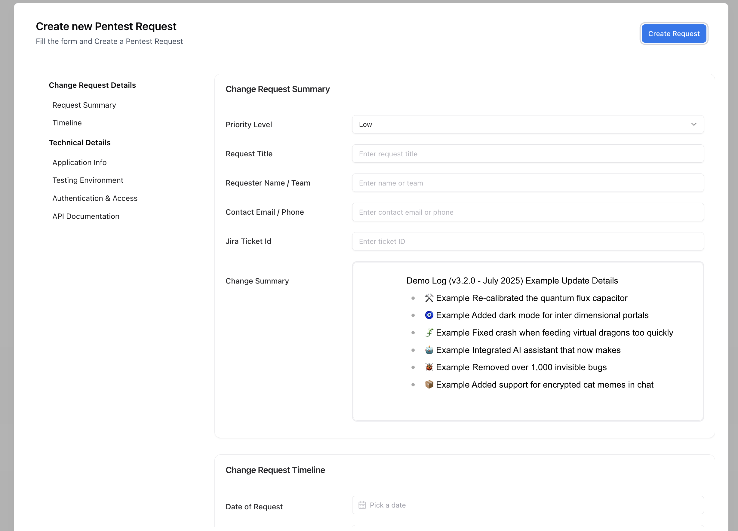 Change request details and vulnerability metrics