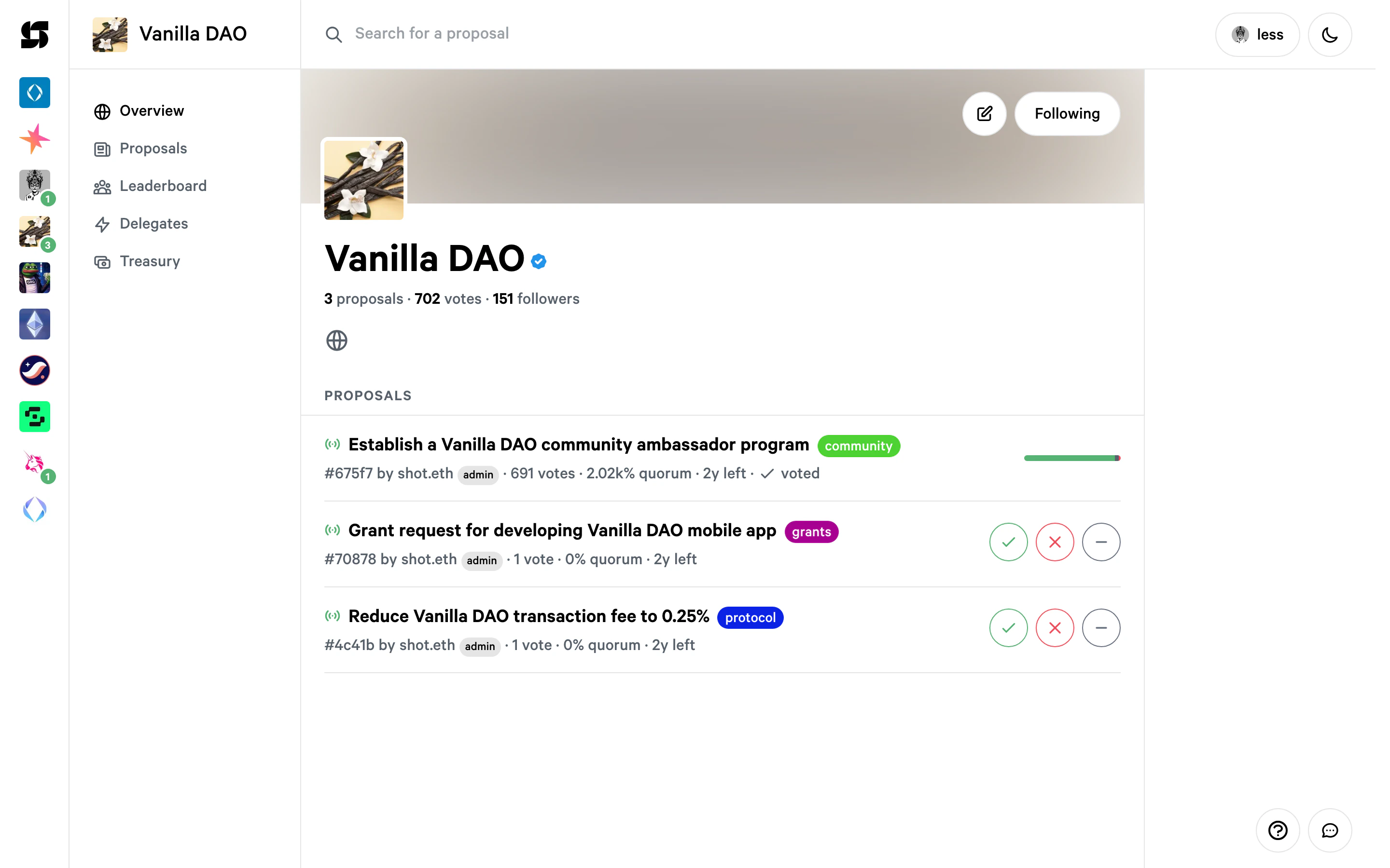 Vanilla DAO space overview