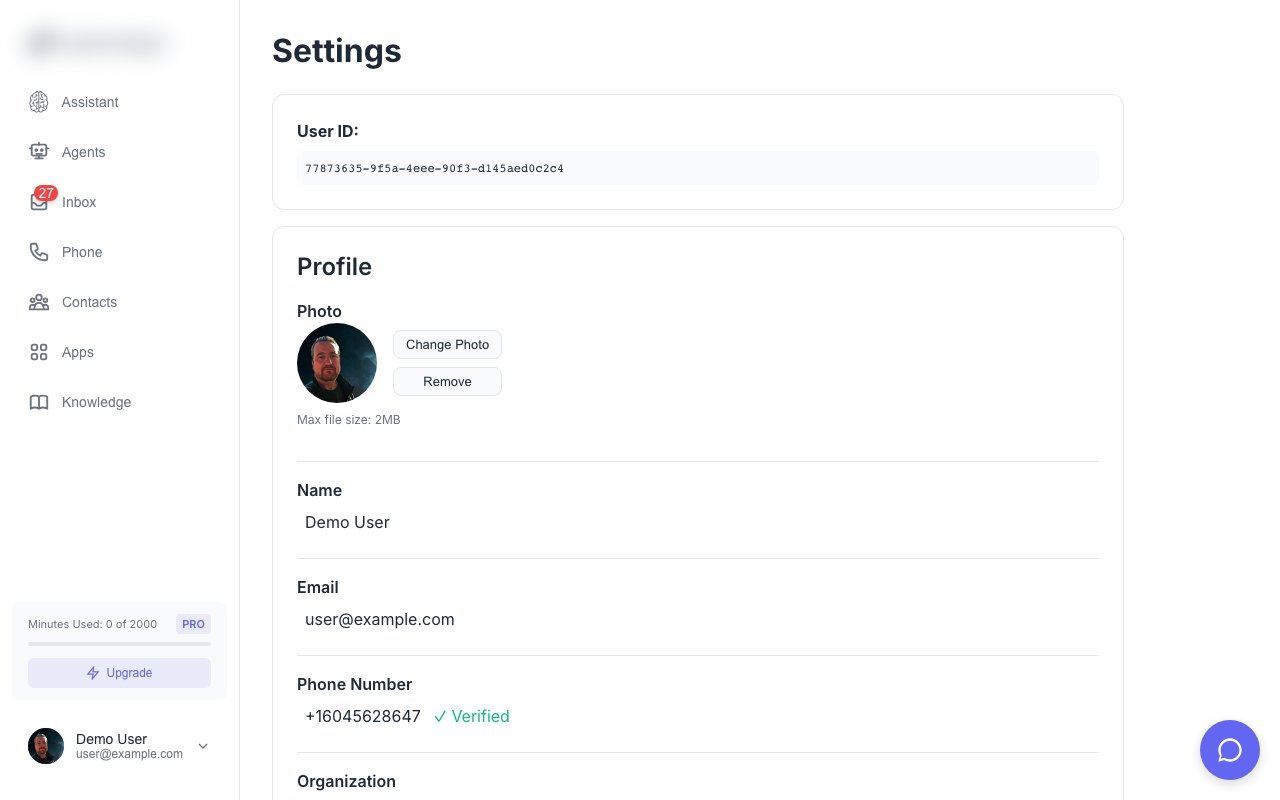 Settings page