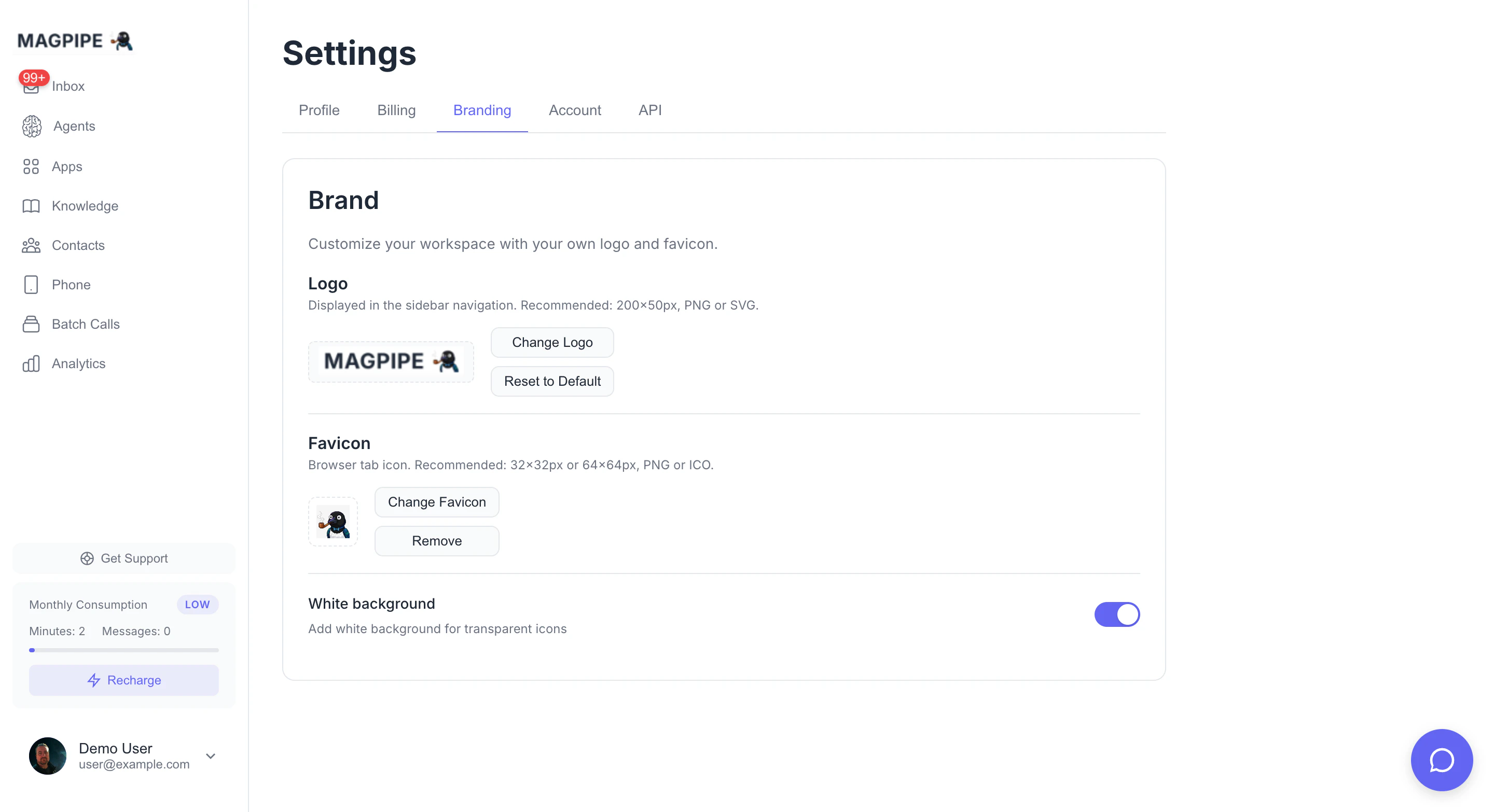 White labeling settings