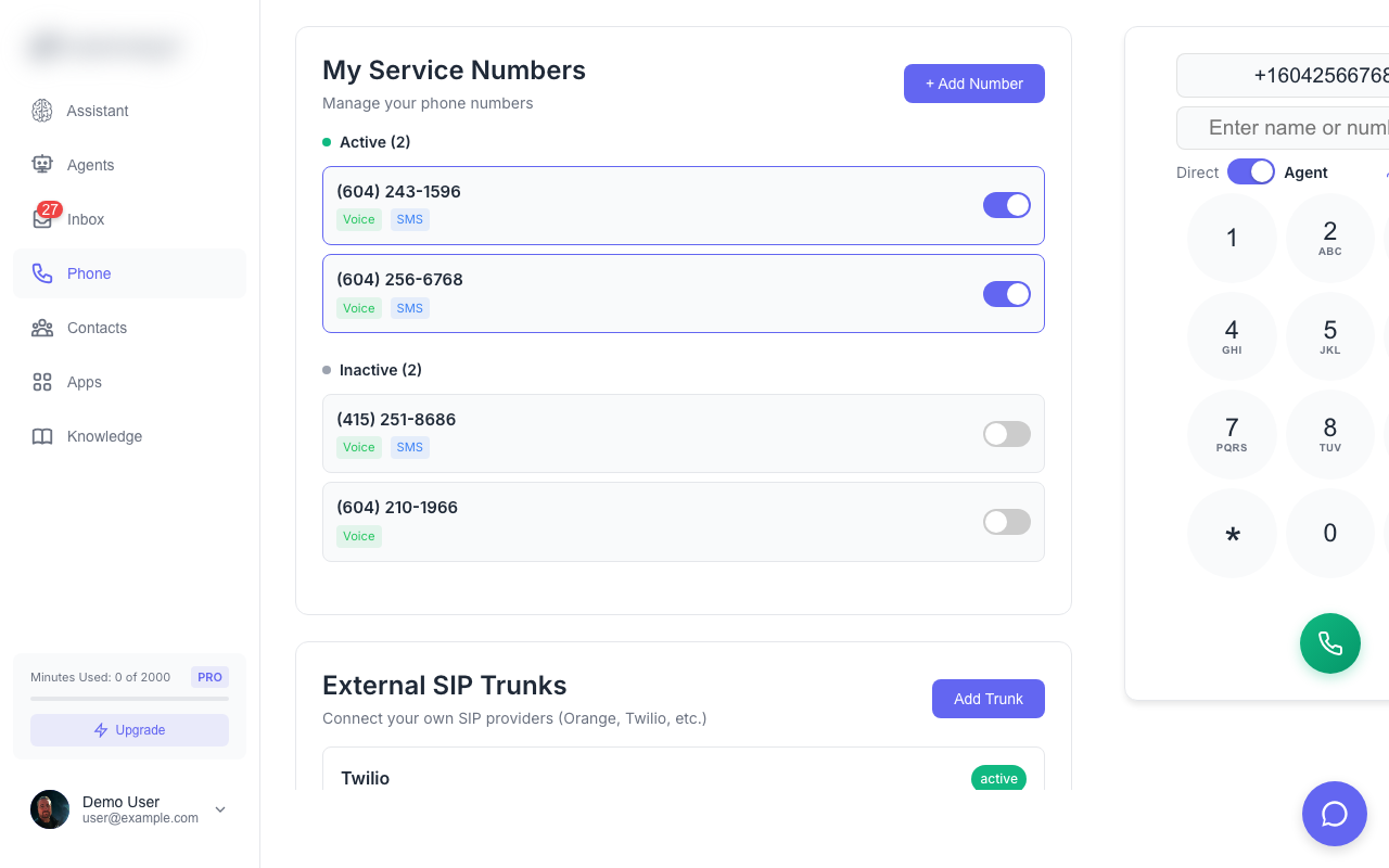 Phone Numbers and Dialpad