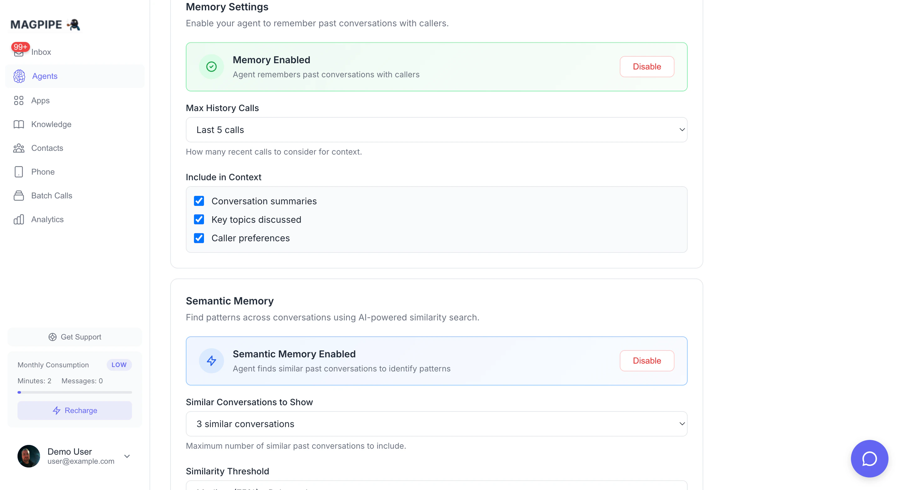 Semantic memory configuration