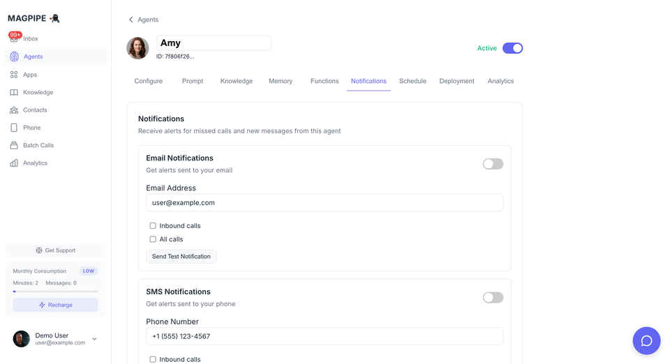 Sending a test notification