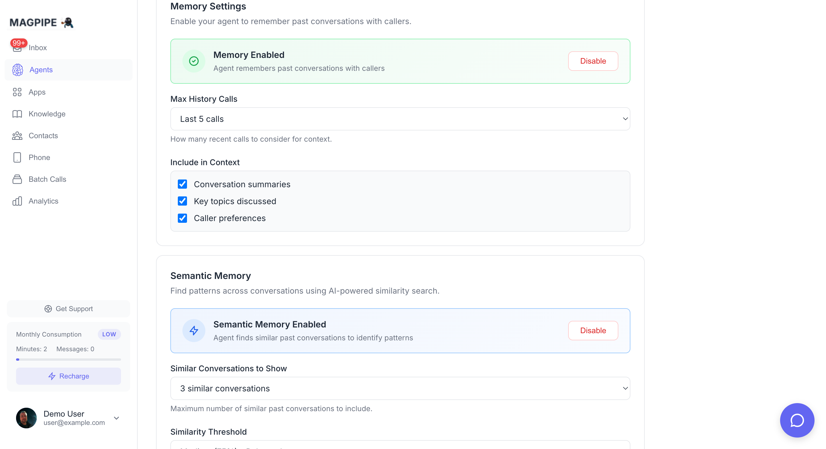 Semantic memory configuration