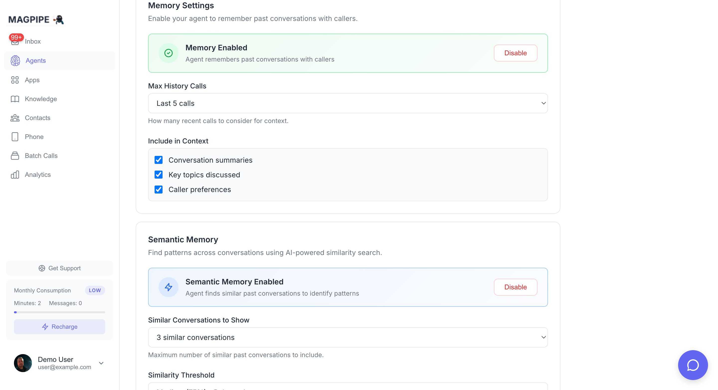 Semantic memory configuration
