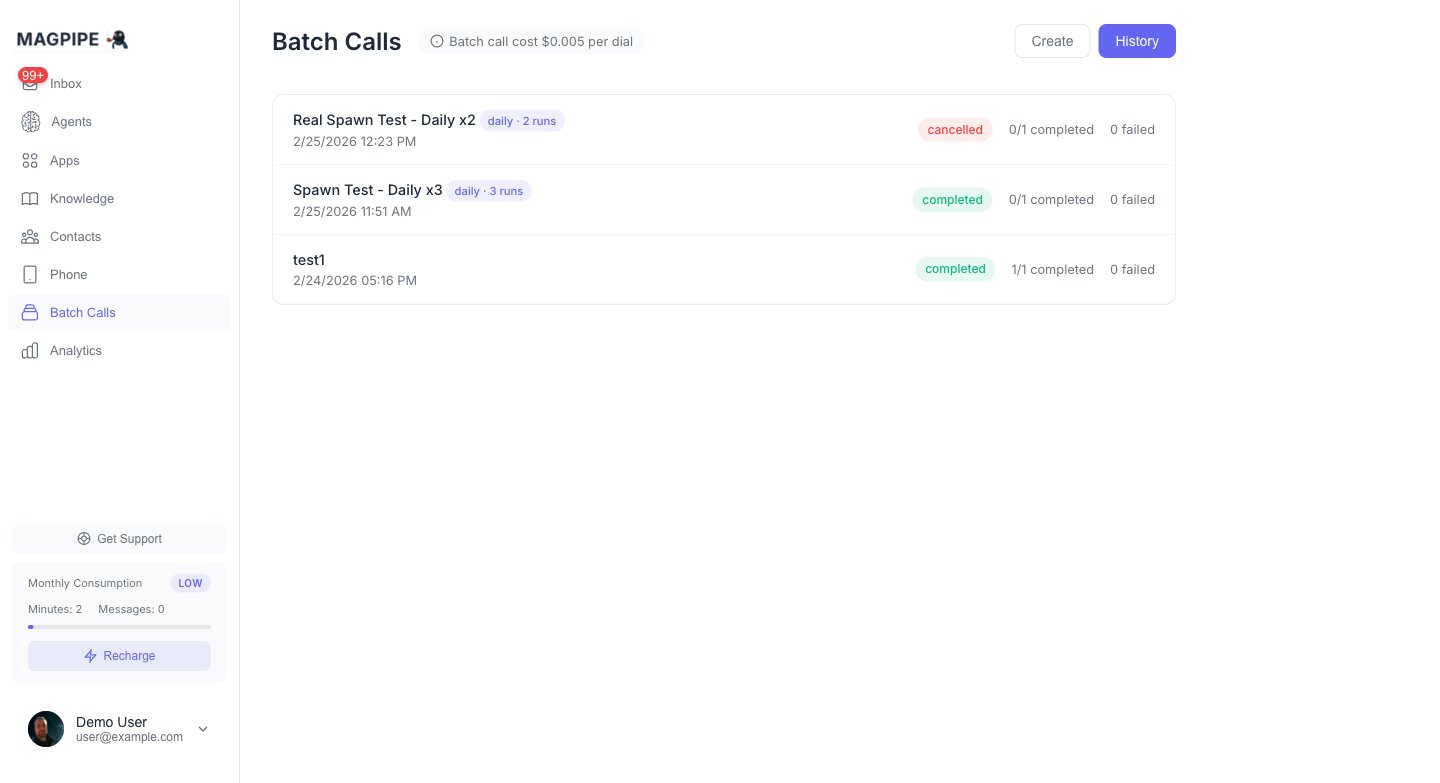Batch calling dashboard