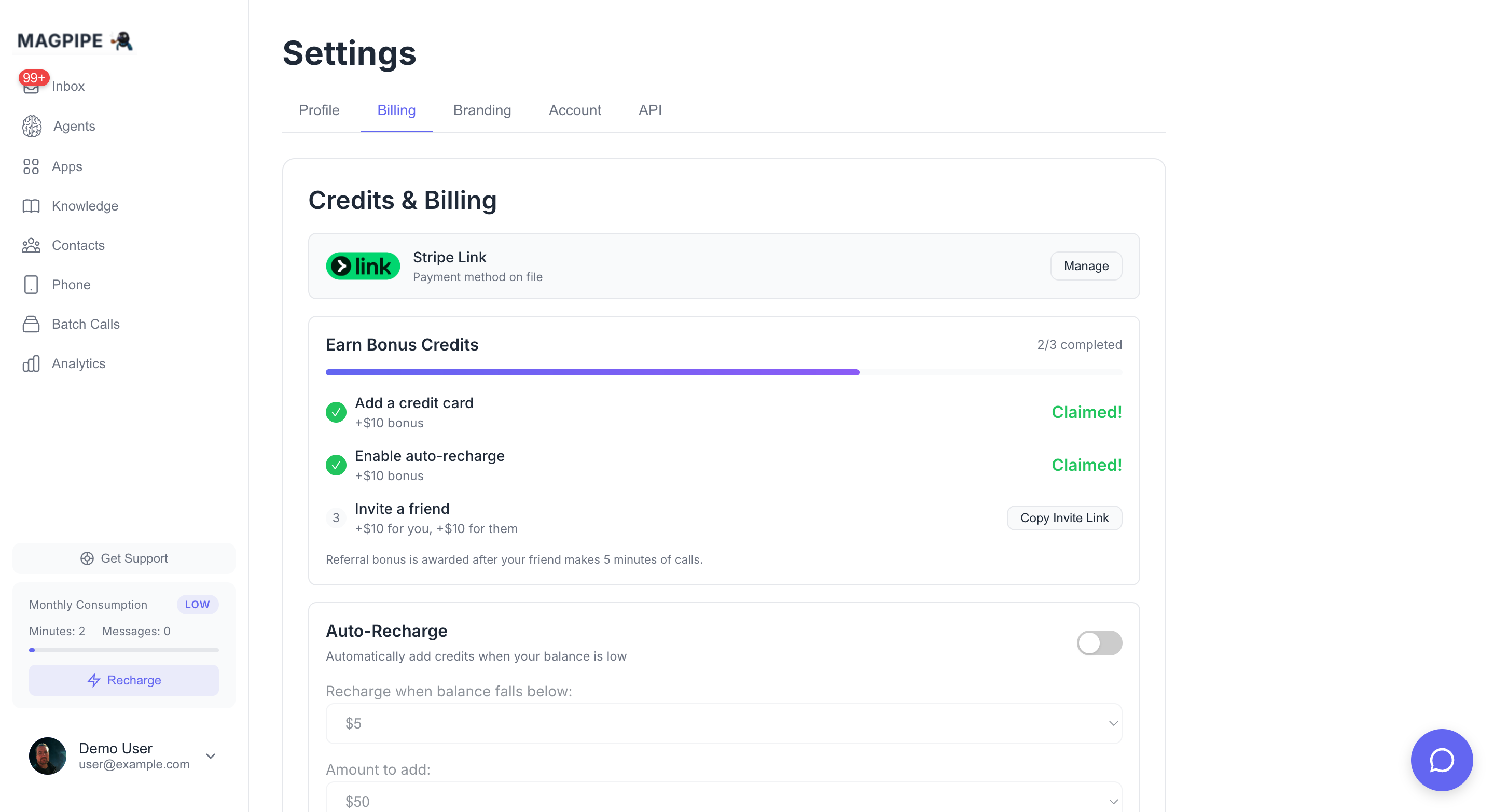 Billing page