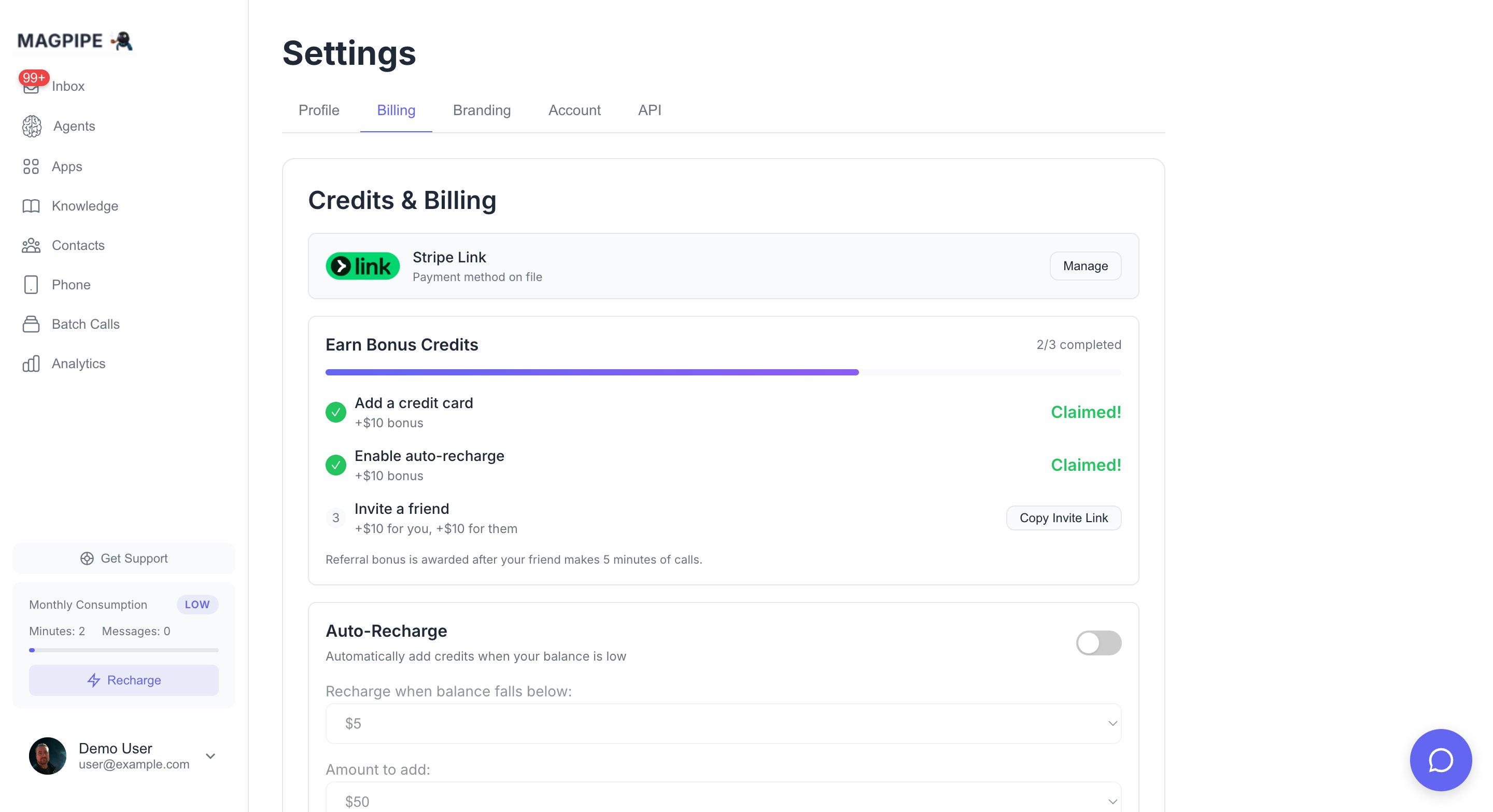 Billing page