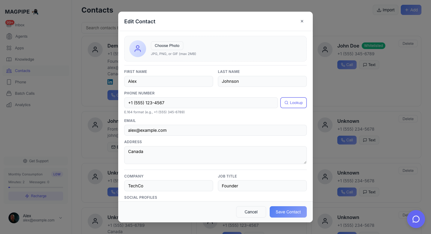 Contact detail view