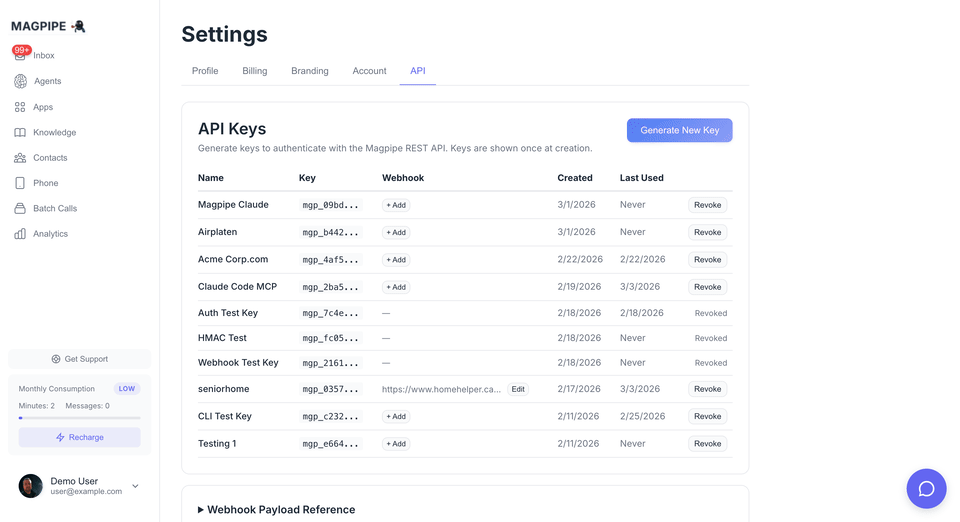 API settings scroll