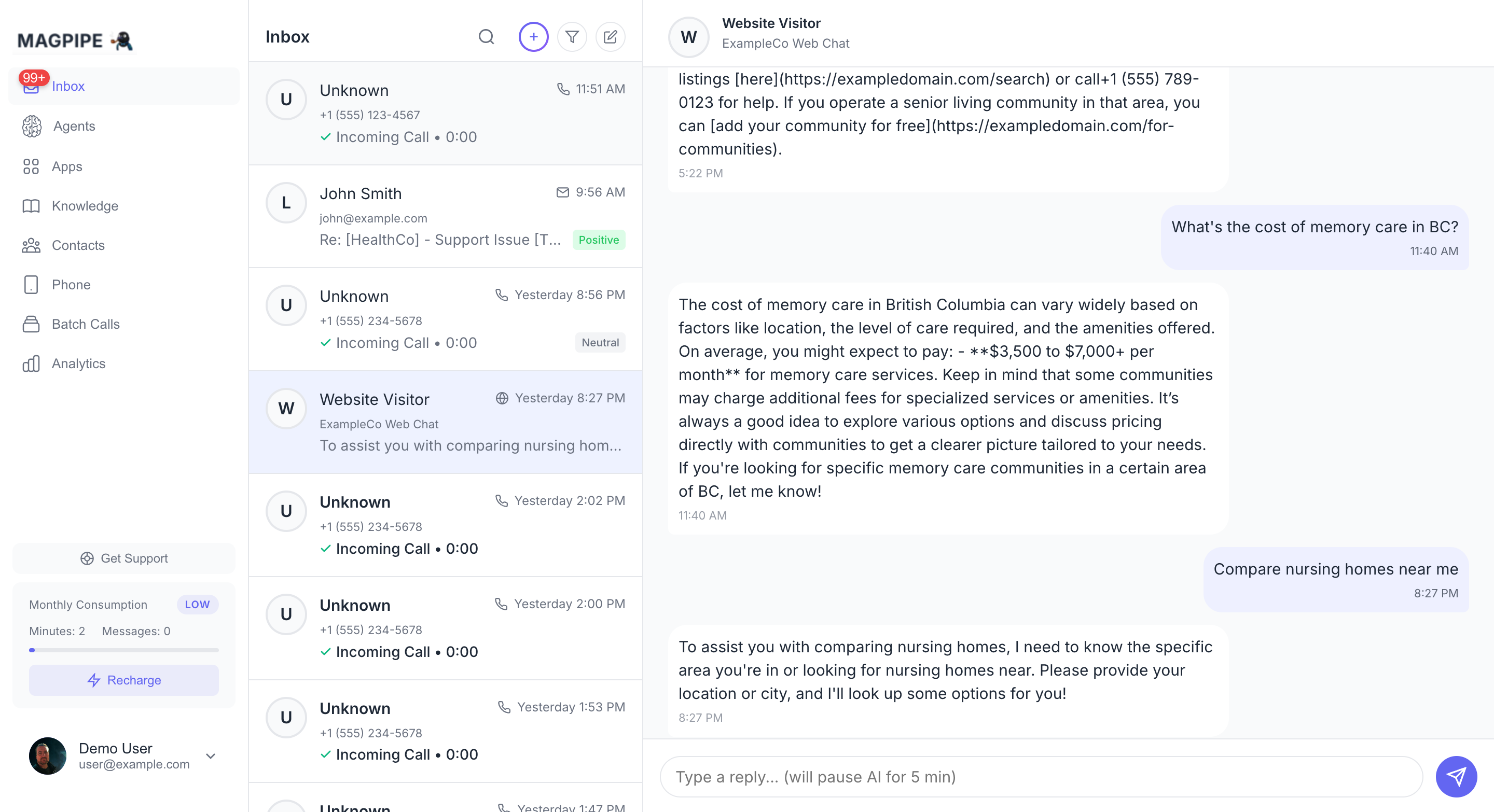 SMS conversation view