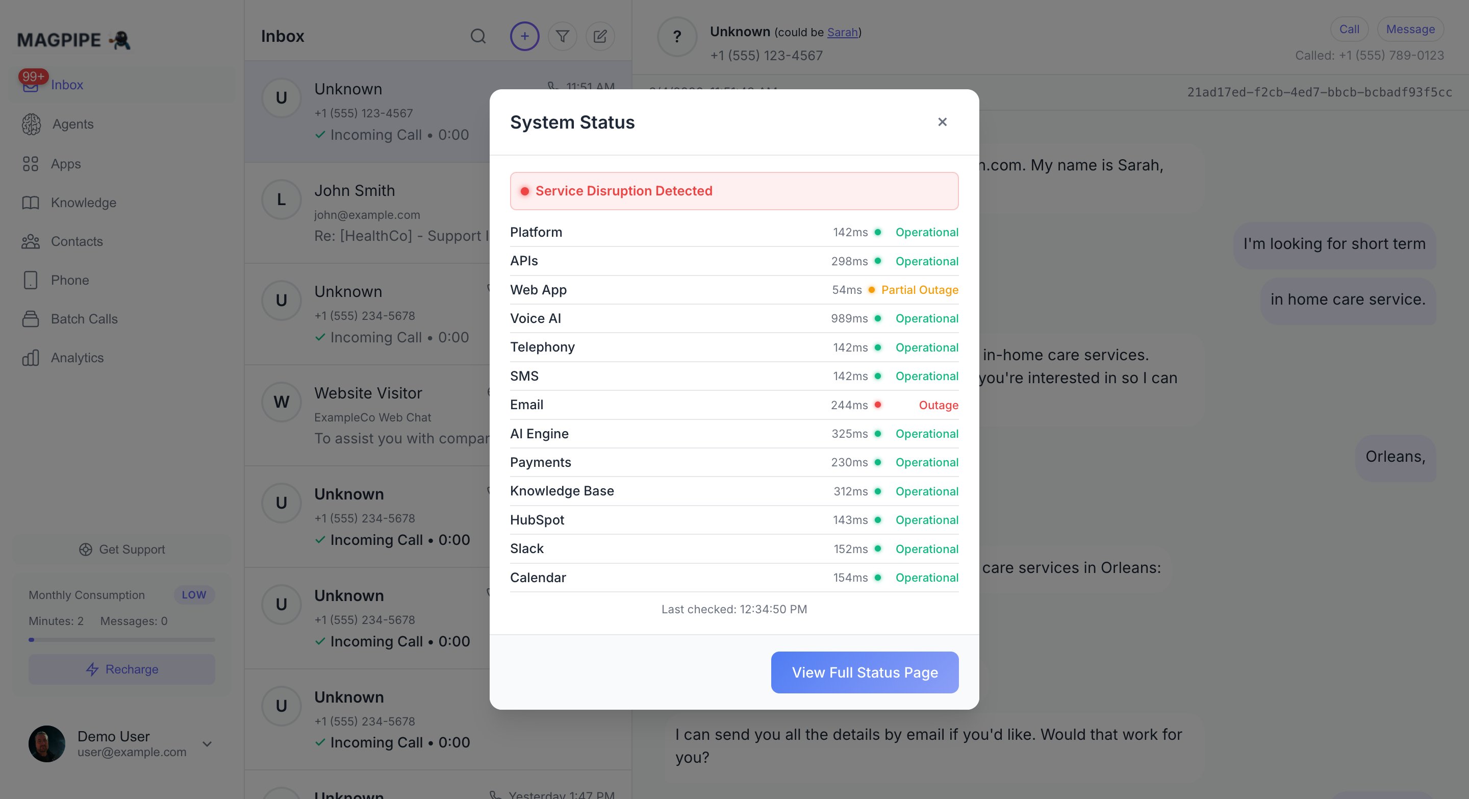 Status page